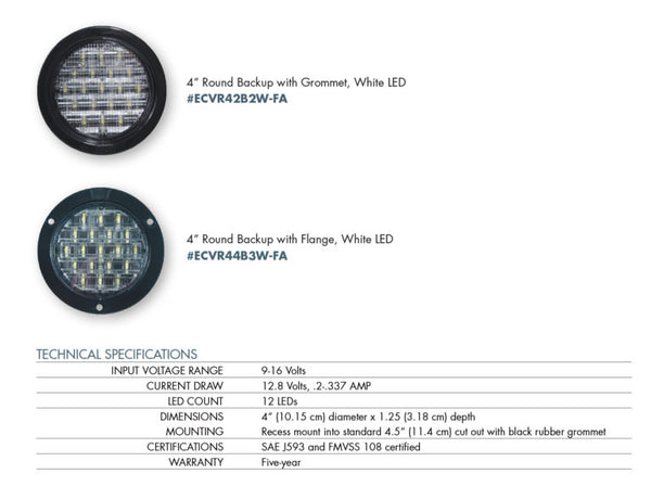 4" Round LED Rev.(Dual) W/Grommet No Conn